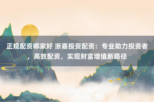 正规配资哪家好 浙嘉投资配资：专业助力投资者，高效配资，实现财富增值新路径