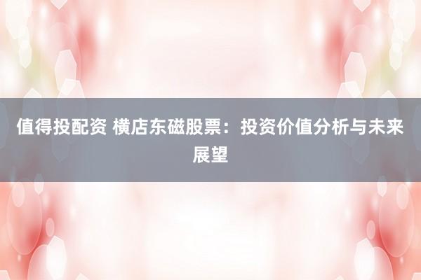 值得投配资 横店东磁股票：投资价值分析与未来展望