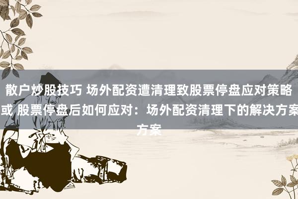散户炒股技巧 场外配资遭清理致股票停盘应对策略 或 股票停盘后如何应对：场外配资清理下的解决方案