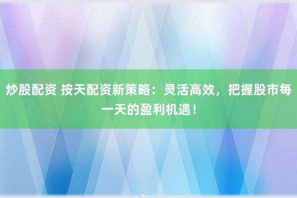 炒股配资 按天配资新策略：灵活高效，把握股市每一天的盈利机遇！