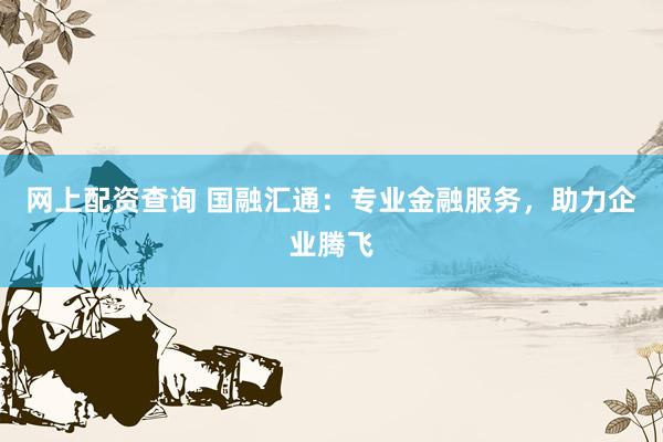 网上配资查询 国融汇通：专业金融服务，助力企业腾飞
