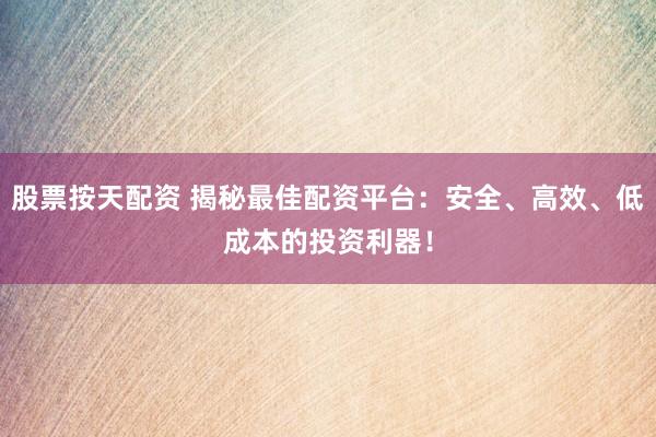 股票按天配资 揭秘最佳配资平台：安全、高效、低成本的投资利器！