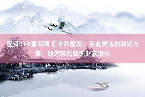 配资114查询网 汇丰利配资：专业灵活的融资方案，助您轻松实现财富增长