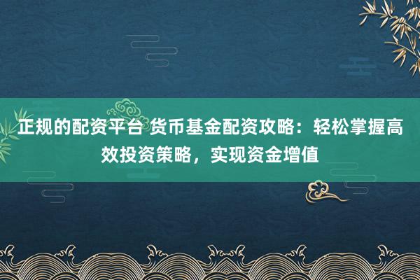 正规的配资平台 货币基金配资攻略：轻松掌握高效投资策略，实现资金增值