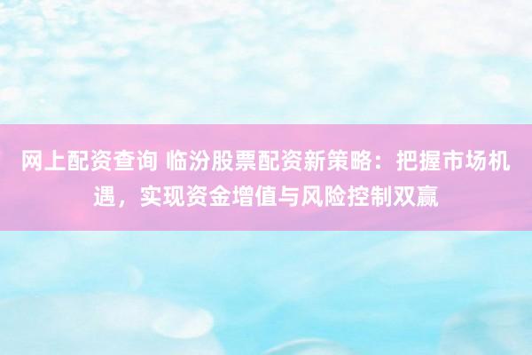 网上配资查询 临汾股票配资新策略：把握市场机遇，实现资金增值与风险控制双赢