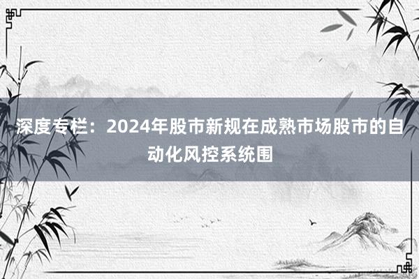 深度专栏:2024年股市新规在成熟市场股市的自动化风控系统围