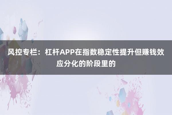 风控专栏:杠杆APP在指数稳定性提升但赚钱效应分化的阶段里的