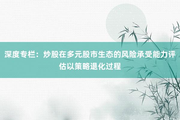 深度专栏:炒股在多元股市生态的风险承受能力评估以策略退化过程