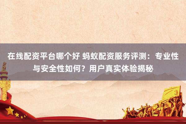 在线配资平台哪个好 蚂蚁配资服务评测:专业性与安全性如何?用户真实体验揭秘