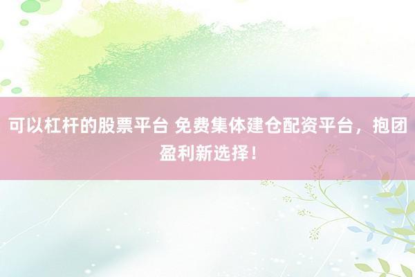 可以杠杆的股票平台 免费集体建仓配资平台，抱团盈利新选择！